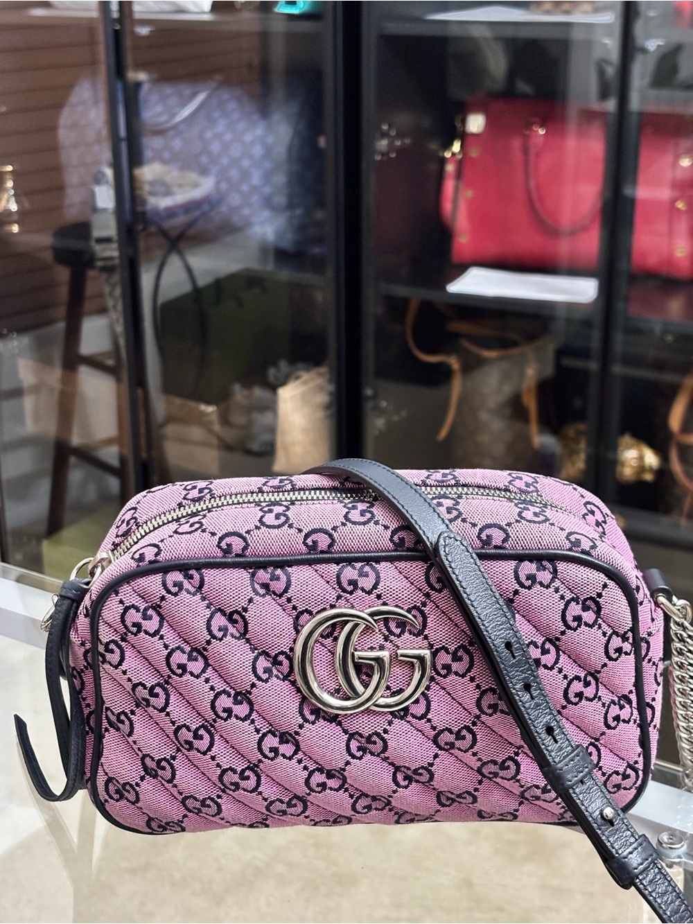 Gucci GG Small Marmont Crossbody Bag – Pink & Black-Comes with COA.